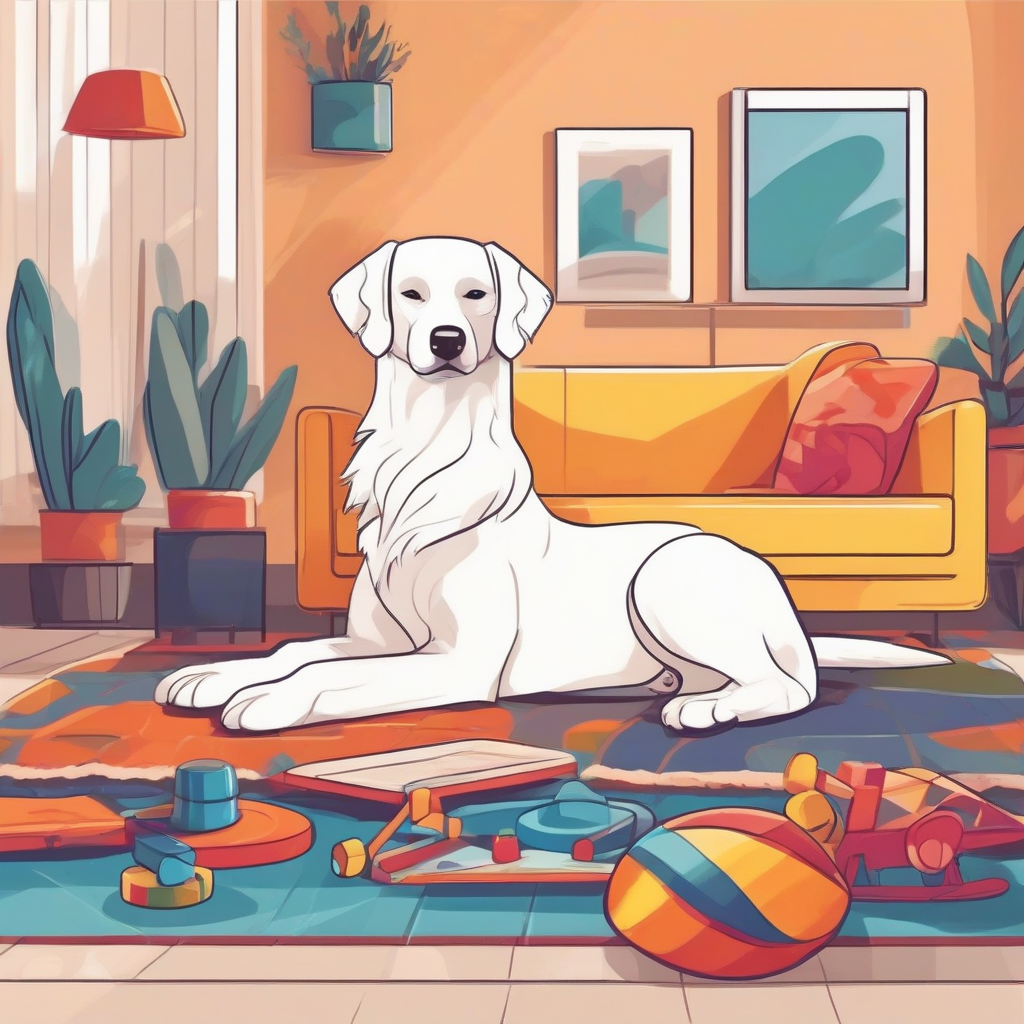 bichon havanais dans un salon familial avec des jouets d'enfant
